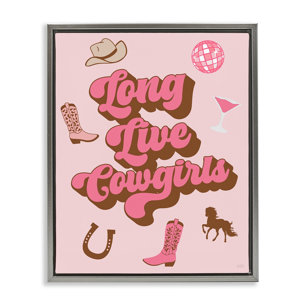 Stupell Industries Retro Long Live Cowgirls Framed Floater Canvas Wall Art Design by Natalie Carpentieri